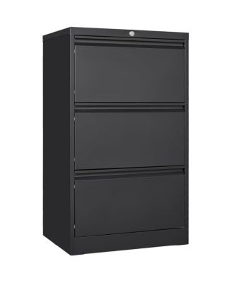 Lateral Steel Filing Cabinet with 3 Locking Drawers and Card Holder