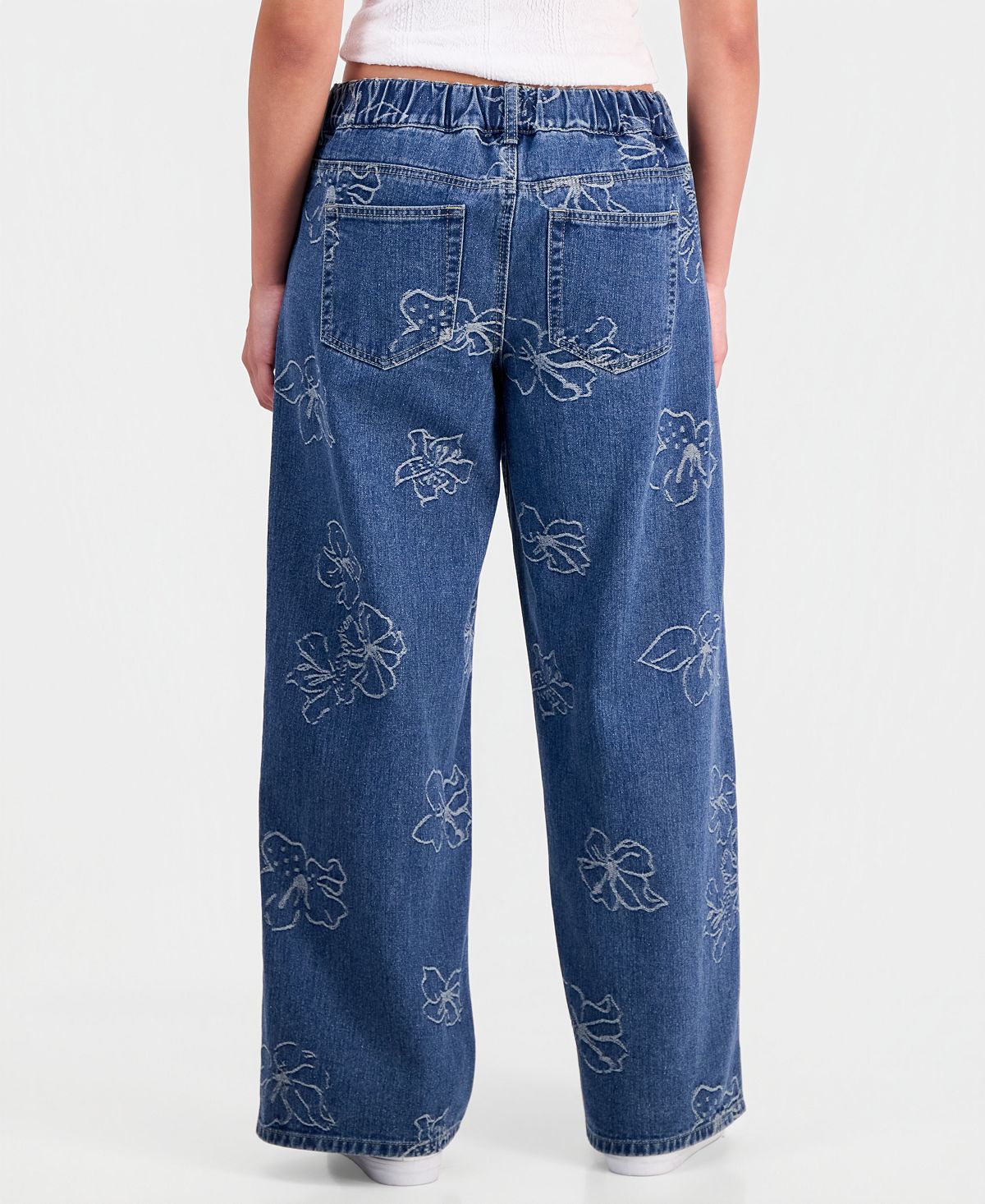 Project Indigo Juniors' Allover Hibiscus Wide-Leg Jeans view 3 — MAYCSS fashion products