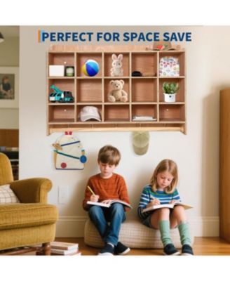 Wall Mounted Cubby Organizer with 15 Compartments and Hooks