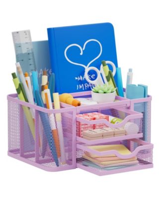 Mesh Desk Organizer Pen Holder 2 Drawer 5 Compartments Office