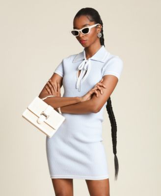 Women's Contrast Stitch Polo Knit Mini Dress