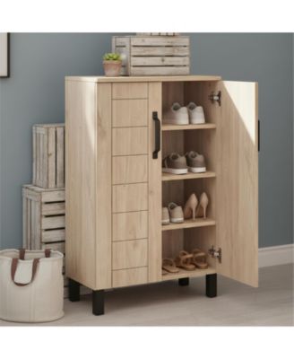 5-Tier Shoe Storage Cabinet Freestanding Wooden Entryway 2 Doors Removable Shelves Ventilation Hole for Hallway Closet Living Room