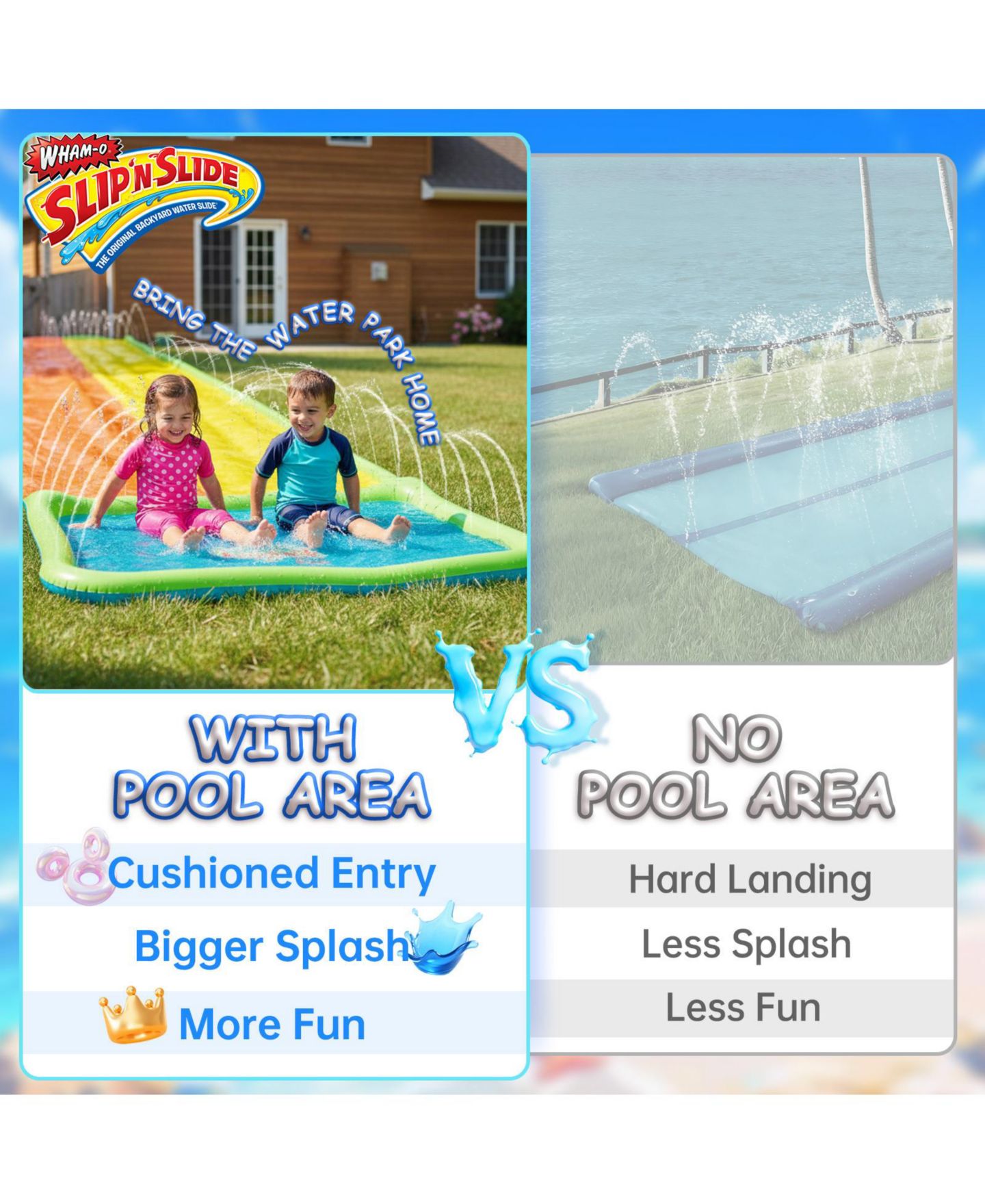 Детская игрушка Wham-o Slip N Slide Water Slide, 18ft Backyard Wave Rider Summer Outdoor Kid Toys, Double Lane, Includes 2 Boogie, цвет: Оранжевый / Жёлтый — фото 4