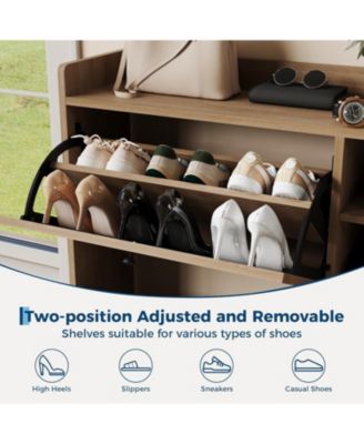 Rattan Shoe Cabinet with 3 Flip Drawers and Metal Legs, 20.08 x 9.25 x 51.38 in