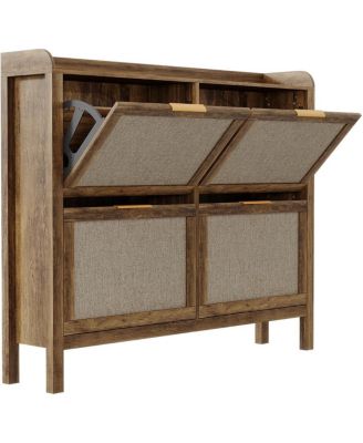 Rattan Shoe Cabinet with 4 Flip Drawers, 47 Wide Slim Entryway Storage, 9.45 Depth