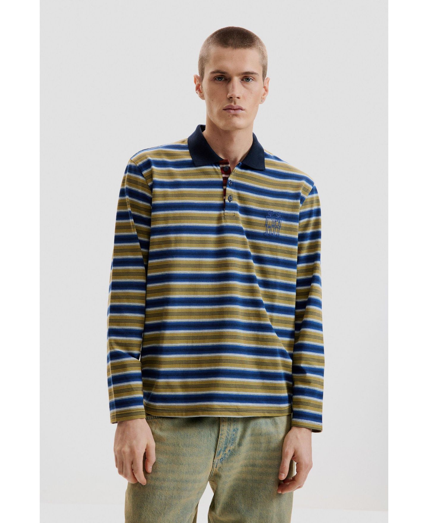 Мужская футболка Desigual Striped polo t-shirt, цвет: Тёмно-синий — фото 1
