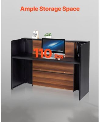 Reception Desk, 62 Inch Front Counter Table with LED Light for Office Use