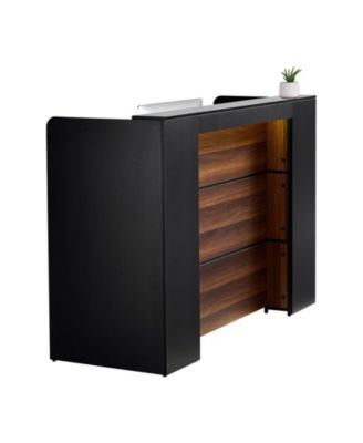 Reception Desk, 62 Inch Front Counter Table with LED Light for Office Use