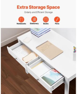 Small Desk with Drawers, Kids Desk for Bedroom, Modern Study Table, White
