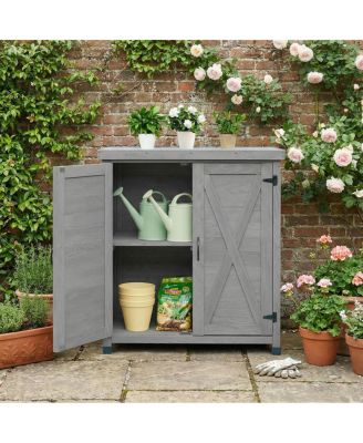 Potting Bench with Storage Cabinet and Metal Table Top