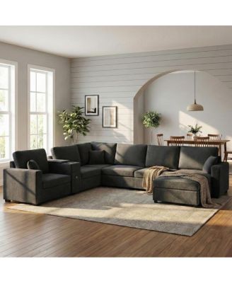 5-Seat 134" U-Shape Sectional Sofa with Chaise, Cup Holders & Storage