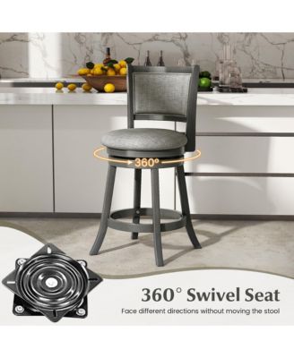 Swivel Bar Stools Set of 2 w/ Soft-padded Back and Seat Sturdy Wooden Frame