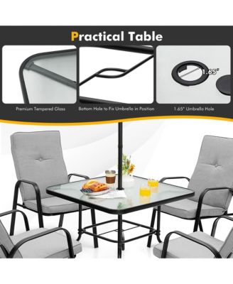 35'' Patio Dining Square Tempered Glass Table w/ Umbrella Hole Backyard