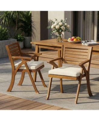 Outdoor Hermosa KD Wood Dining Chair With Cushions(Set of 2)