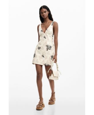 Women's Embroidered Strap Dress With Branches