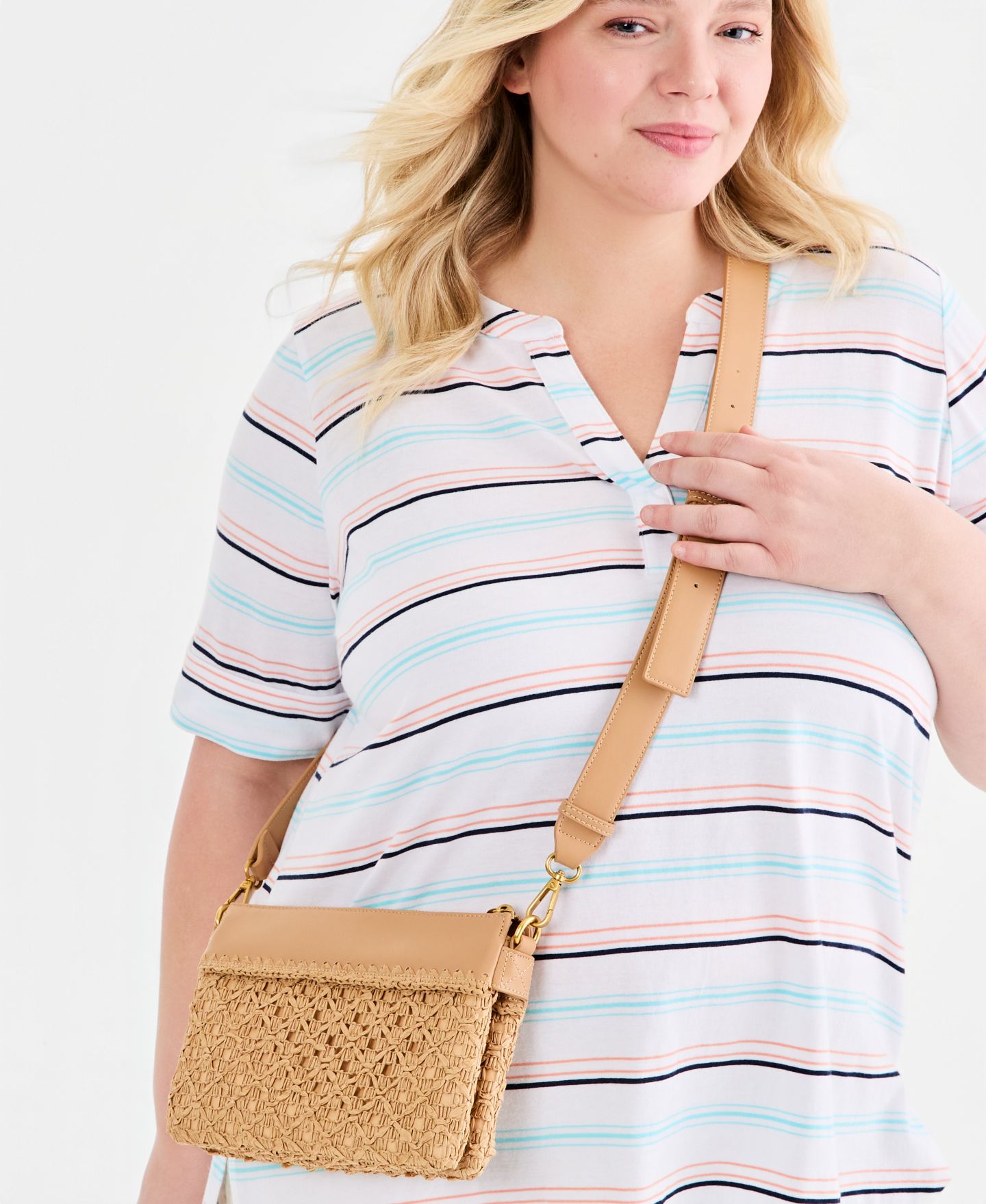 Женская сумка Style & Co Crochet Straw Double Comp Crossbody, цвет: Натуральный — фото 2