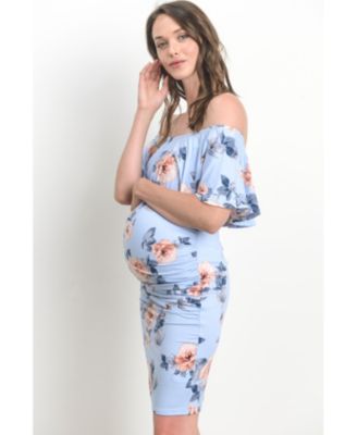 Women's Maternity Off-the-Shoulder Floral Ruffle Bodycon Dress