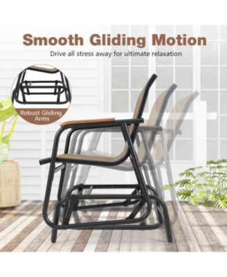 3-Piece Outdoor Glider Bistro Set with Teak Wood and Glass Table