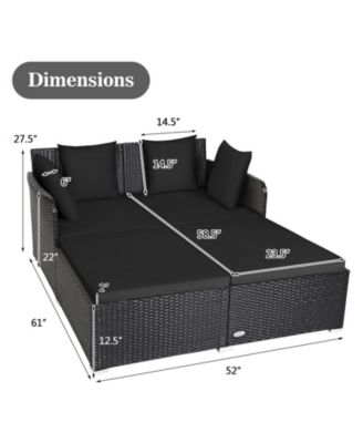 Outdoor Rattan Daybed with Upholstered Cushions and Pillows