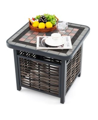 21.5-Inch Outdoor PE Rattan Side Table with Umbrella Hole, Square Design