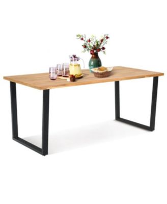 6-Person Acacia Wood Outdoor Dining Table with 2 Inch Umbrella Hole