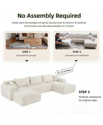 3-Piece U-Shaped Sectional Sofa Set With Pillows, Corduroy Convertible Couch