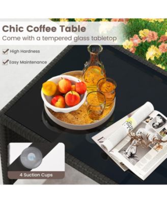 4-Piece Patio Rattan Furniture Set with Removable Cushions and Glass Table