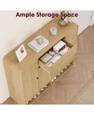 Shoe Cabinet with 4 Doors and Drawer, 10 Tier Entryway Storage with Open Bottom Shelf