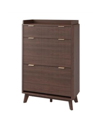 48 in Tall Fluted Shoe Cabinet with 2 Flip Drawers, Adjustable Shelves, 15.75 in Deep Entryway Storage