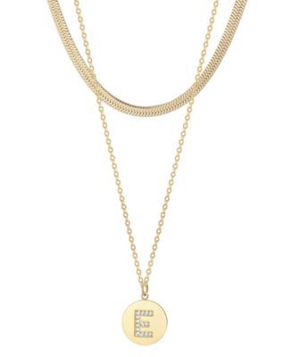 Cubic Zirconia Gold 2-Pc. Initial and Herringbone Necklace Set