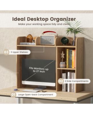 Three Tier Desk Bookshelf with Open Shelves for Home Office