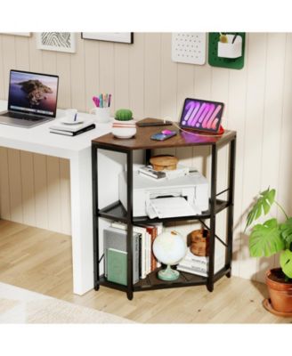 Corner Printer Stand with Power Outlet and Adjustable Shelf
