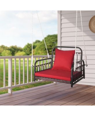 Single Person Hanging Swing Outdoor Hanging Seat w/ Back Cushion and Seat Cushion