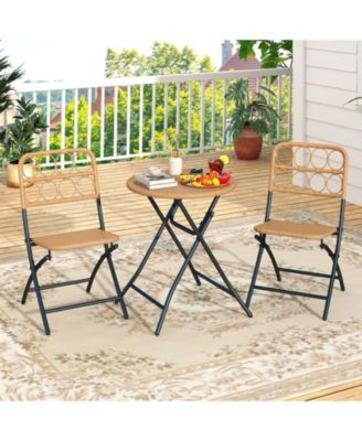 3 Piece Folding Patio Bistro Set with Round Table and Chairs