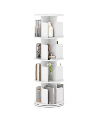 Four Tier Rotating Bookshelf with Dividers and Safety Baffles