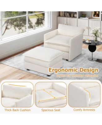 Oversized Accent Chair with Ottoman and Soft Corduroy Cushions