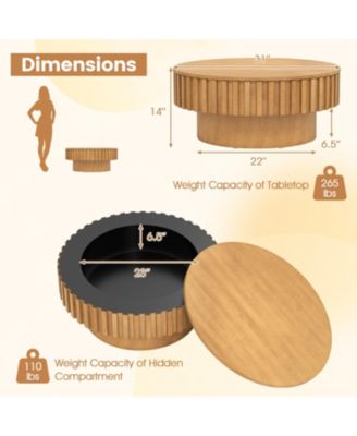 Modern Round Wooden Drum Coffee Table with Hidden Storage Compartment
