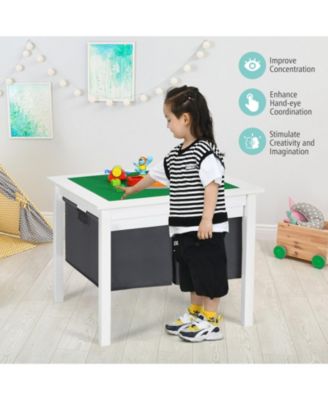 2-in-1 Kids Double-sided Activity Building Block Table with Drawers