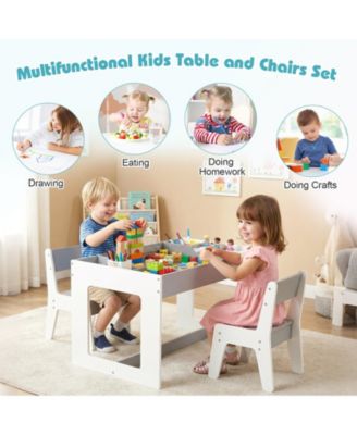Multifunctional Kids Table and 2 Chairs Set with Chalkboard