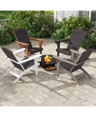 Patio Adirondack Chair with Padded Rattan Seat and Cupholder
