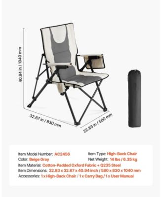 Folding Camping Chair with 3 Reclining Positions High-Back Portable Lounger for Sports Travel