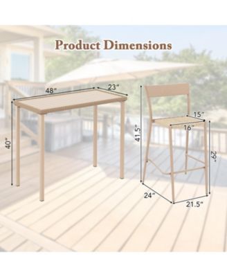 3-Piece Patio Bar Table Set with Bar Height Table and 2 Armless Chairs
