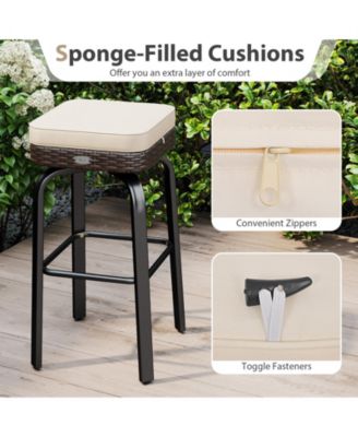 3-Piece Outdoor Swivel Bar Set with PE Rattan Bar Height Table and 2 Chairs