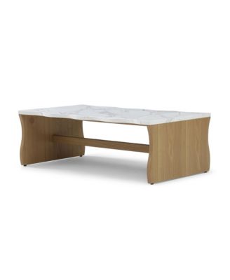 47.24 Inches Whisper of Waves Modern Coffee Table with Faux Marble Top and Solid Wood Base
