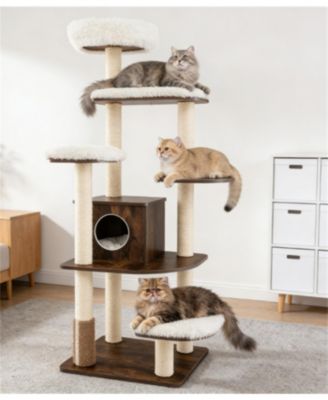 7 Layer Wooden Cat Activity Hub with Sisal Posts, Cozy Condo and Playful Platforms