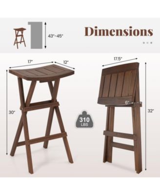 Backless Folding Counter Height Bar Stools Set of 2 with Teak Wood Frame and Saddle Seat