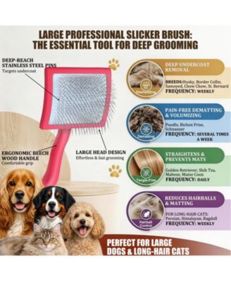 Dog Slicker Brush Grooming Kit Long Hair Detangles Mats Shedding Wooden Handle Combs