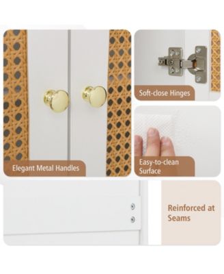 Rattan Buffet Storage Cabinet with Doors and Adjustable Shelf