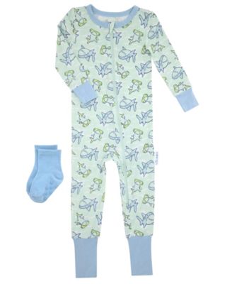 Baby Boys' Shark Print Round Neck Onesie and Socks, 2-Piece Set