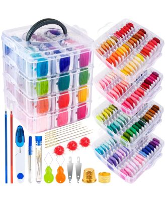 262Pack Embroidery Thread Floss Kit Cross Sewing Storage Box Tools 4-tier